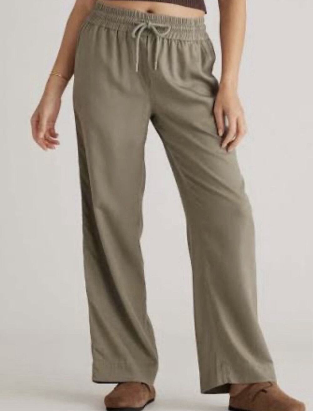 Quince Women Vintage Wash Tencel Wide Leg Pants Olive Green Women’s Size XL NWT